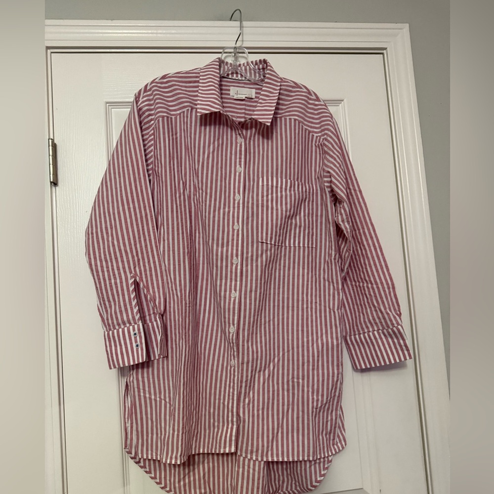 Anthropologie NWOT Red and White Oversized Button Down Shirt Medium